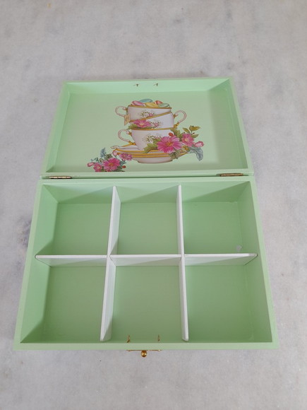 Caixa para Chá em mdf Verde Claro Decorado c/ 6 Divisórias - Imagem 4