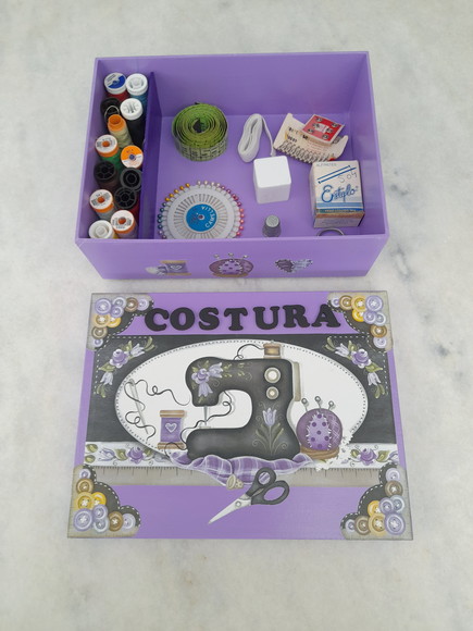 Caixa para Costura em mdf Lilás Decorada c/ Divisórias - Imagem 5