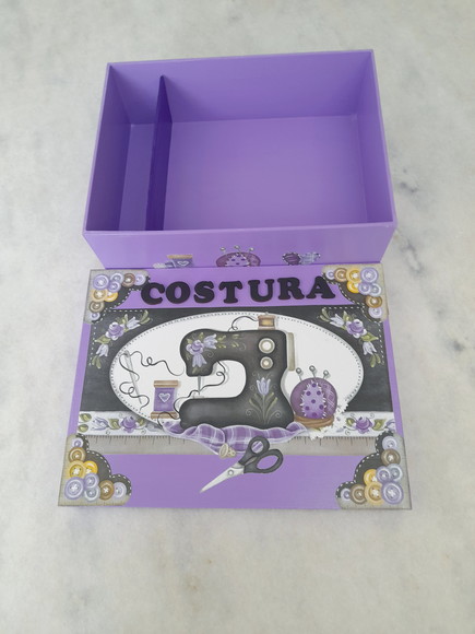 Caixa para Costura em mdf Lilás Decorada c/ Divisórias - Imagem 4