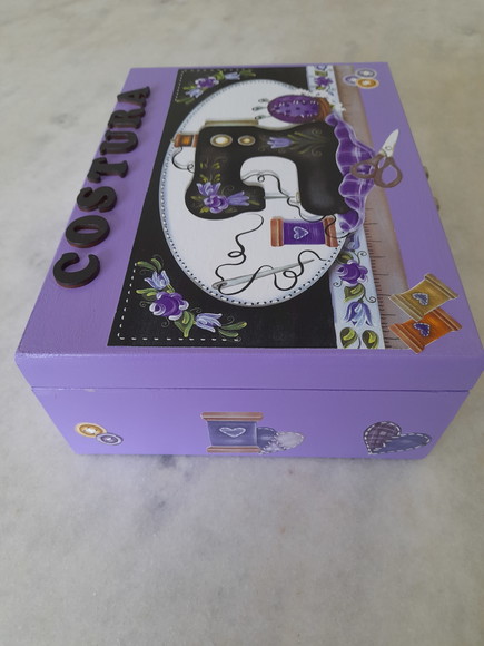 Caixa para Costura em mdf Lilás Decorada com Divisórias - Imagem 2