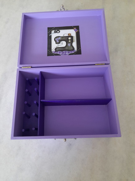 Caixa para Costura em mdf Lilás Decorada com Divisórias - Imagem 5