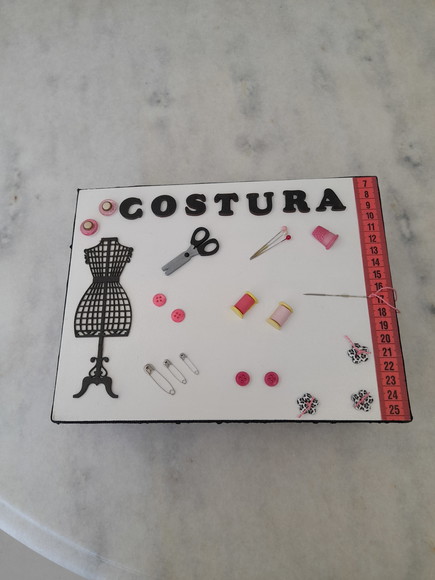Caixa para Costura em mdf Preta e Branca Decorada - Imagem 3