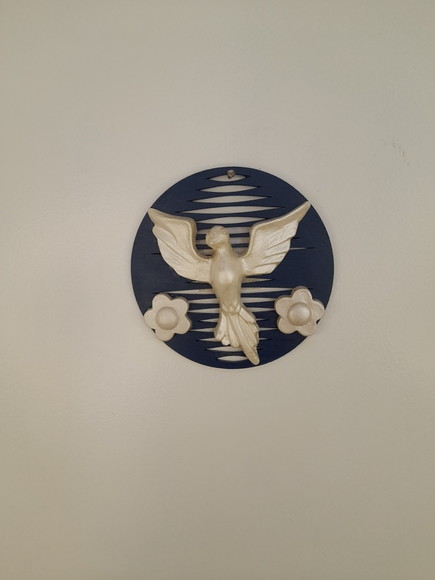 Mandala de mdf Azul Marinho com Divino e Flores