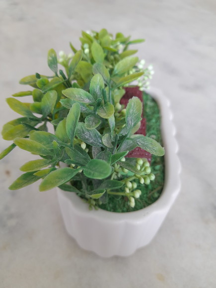 Mini Jardim Num Vaso de Louça Branca Decorado com Miniaturas - Imagem 4