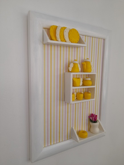 Placa Cenário Cozinha Branco e Amarelo - Imagem 4