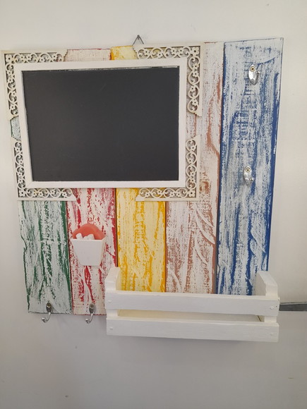 Placa Decorativa de Madeira Reciclada , Colorida com Lousa - Imagem 2