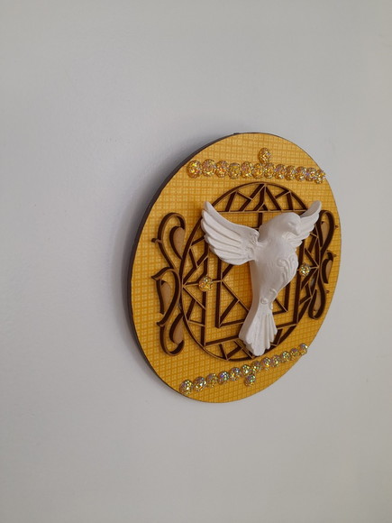 Placa Mandala Redonda Amarelo com Divino - Imagem 4