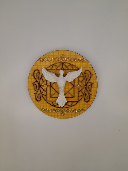 Placa Mandala Redonda Amarelo com Divino