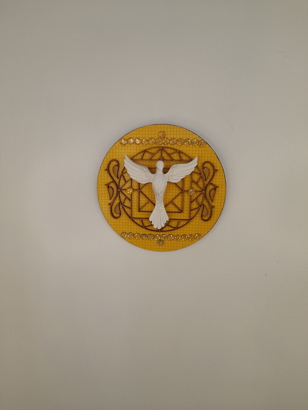 Placa Mandala Redonda Amarelo com Divino - Imagem 2