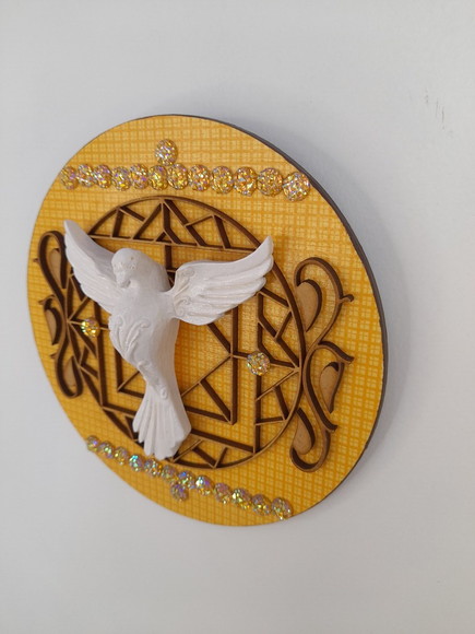 Placa Mandala Redonda Amarelo com Divino - Imagem 5