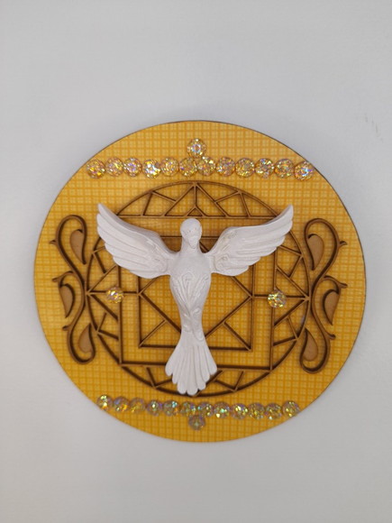 Placa Mandala Redonda Amarelo com Divino - Imagem 3