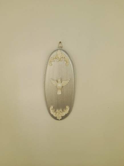Placa Oval em mdf Prata Decorado com Divino - Imagem 2