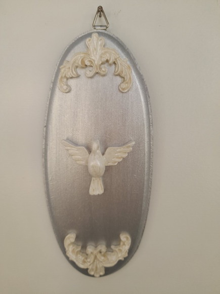 Placa Oval em mdf Prata Decorado com Divino - Imagem 3