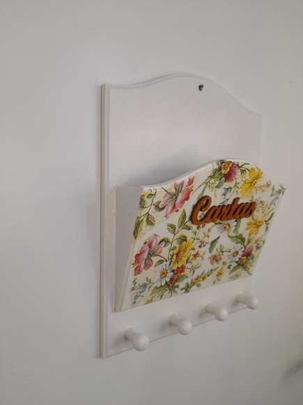 Porta Carta / Chave em mdf Branco Detalhe Floral - Imagem 4