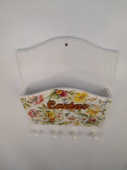 Porta Carta / Chave em mdf Branco Detalhe Floral - Imagem 3