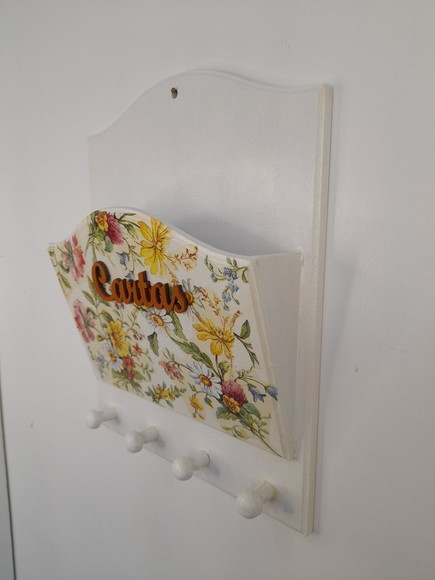 Porta Carta / Chave em mdf Branco Detalhe Floral - Imagem 5