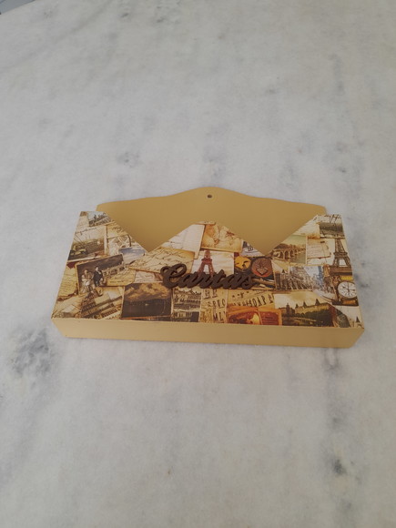 Porta Carta em mdf Cor Ocre Decorado com Selos - Imagem 3