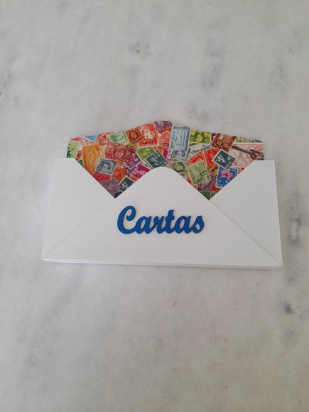 Porta Carta em mdf Pintado de Branco Decorado com Selos