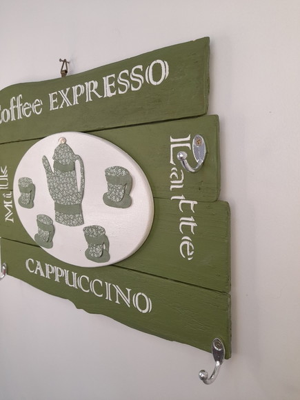 Porta Chave de Madeira Canto do Café Verde Decorado - Imagem 4