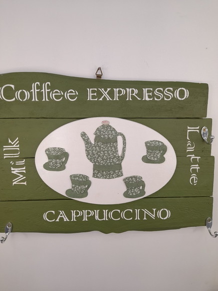 Porta Chave de Madeira Canto do Café Verde Decorado - Imagem 2