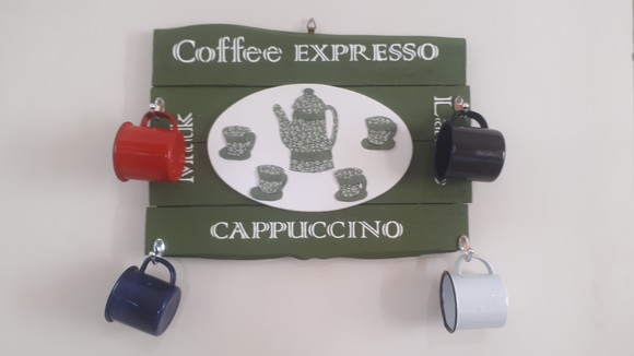 Porta Chave de Madeira Canto do Café Verde Decorado - Imagem 5