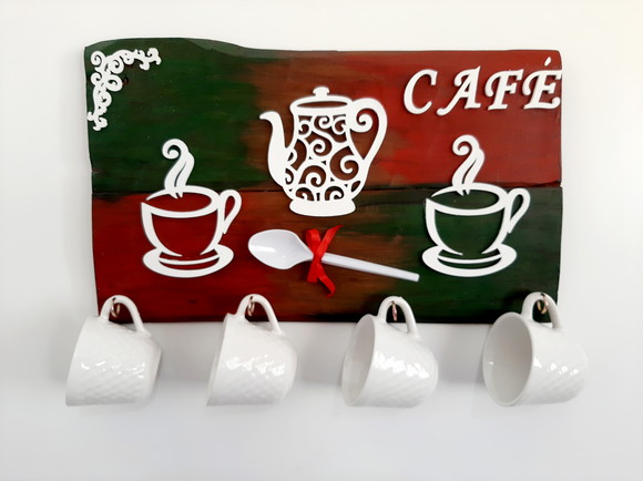 Porta chave de madeira verde e vermelha envelhecido canto do café - Imagem 5