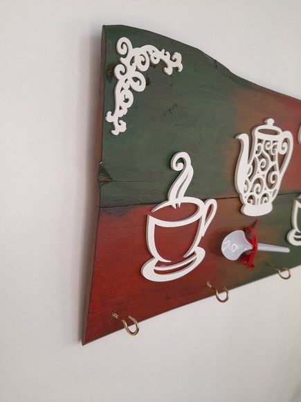 Porta chave de madeira verde e vermelha envelhecido canto do café - Imagem 3