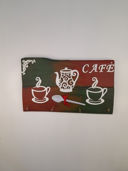 Porta chave de madeira verde e vermelha envelhecido canto do café - Imagem 2
