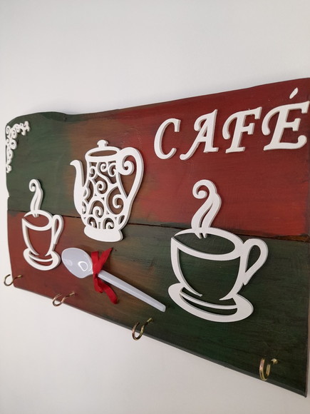 Porta chave de madeira verde e vermelha envelhecido canto do café - Imagem 4