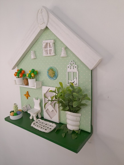 Porta Chave de mdf e Madeira Verde e Branco c/ Miniatura - Imagem 5