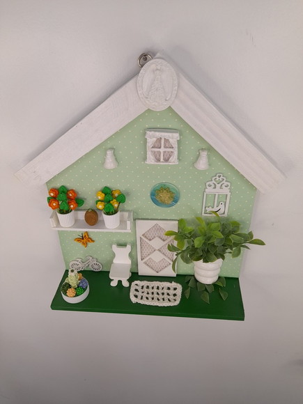 Porta Chave de mdf e Madeira Verde e Branco c/ Miniatura - Imagem 3