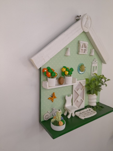 Porta Chave de mdf e Madeira Verde e Branco c/ Miniatura - Imagem 4