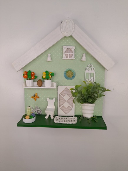Porta Chave de mdf e Madeira Verde e Branco c/ Miniatura - Imagem 2