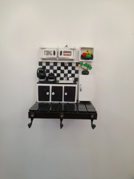 Porta Chave em mdf e Madeira Preto e Branco Cenário Cozinha