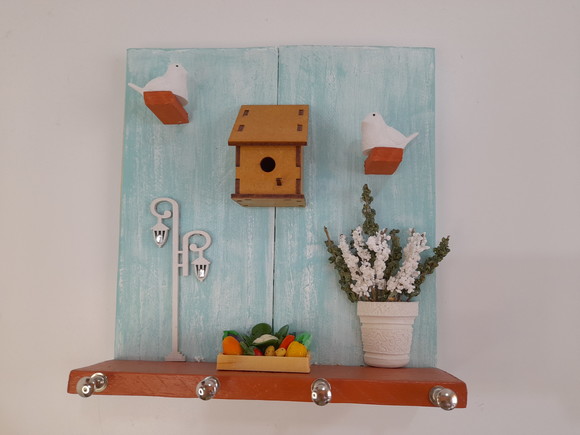 Porta Chave Pátina Verde com Pássaros