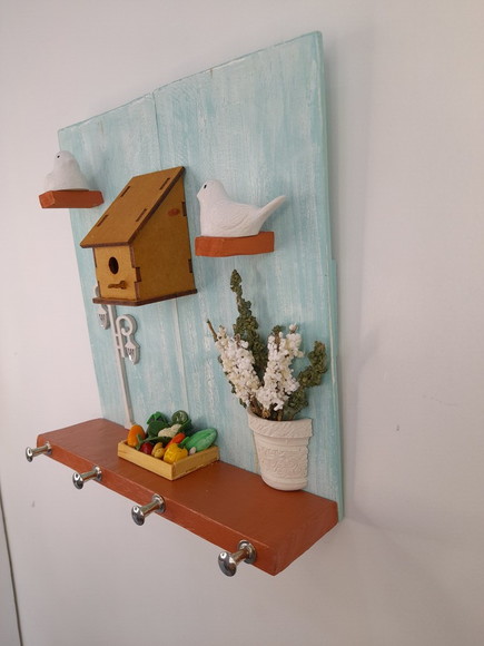Porta Chave Pátina Verde com Pássaros - Imagem 5