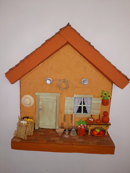 Quadro Decorado Frente de Casa Rústico Decorado c/ Miniatura - Imagem 2