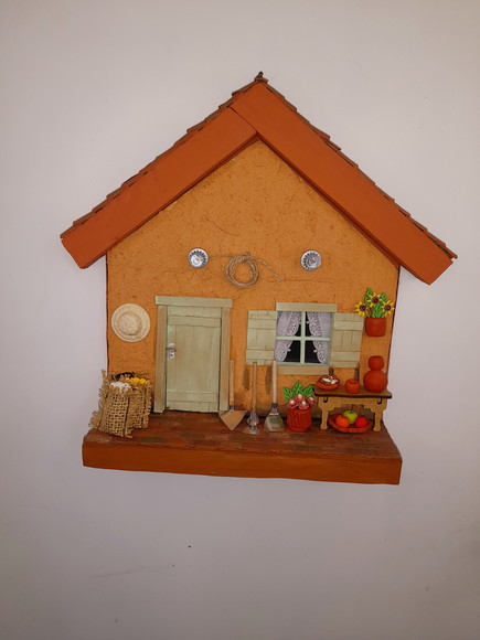 Quadro Decorado Frente de Casa Rústico Decorado c/ Miniatura