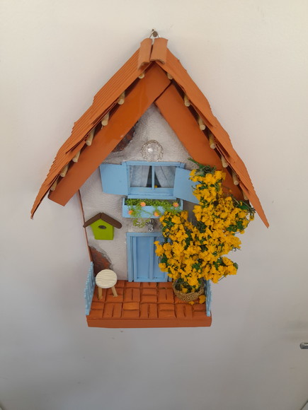 Quadro Mini Cenário Frente de Casa Azul e Branco - Imagem 3