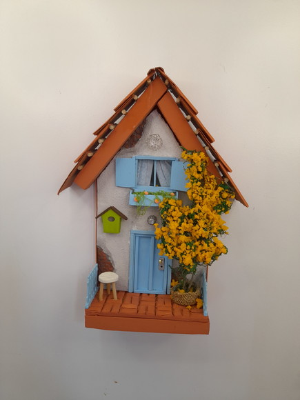 Quadro Mini Cenário Frente de Casa Azul e Branco - Imagem 2