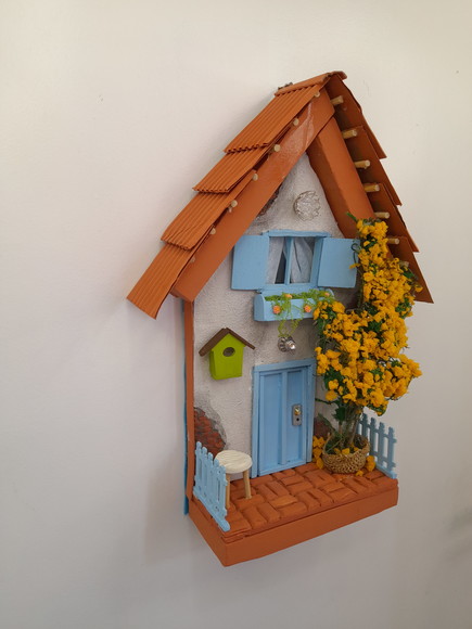 Quadro Mini Cenário Frente de Casa Azul e Branco - Imagem 4