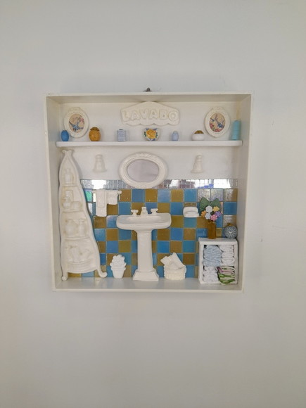 Quadro para Lavabo em mdf com Pastilhas Azul e Bege - Imagem 2