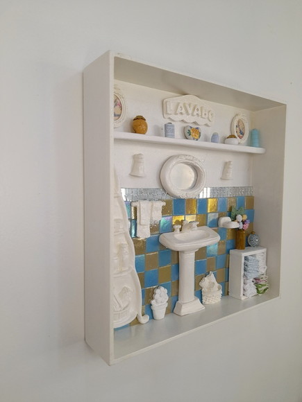 Quadro para Lavabo em mdf com Pastilhas Azul e Bege - Imagem 4