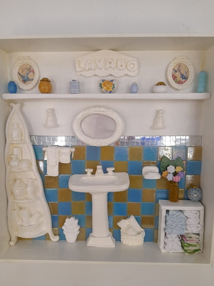 Quadro para Lavabo em mdf com Pastilhas Azul e Bege - Imagem 3