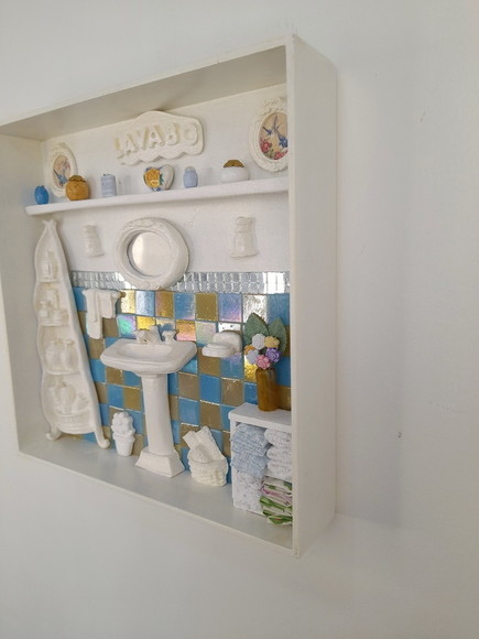 Quadro para Lavabo em mdf com Pastilhas Azul e Bege - Imagem 5