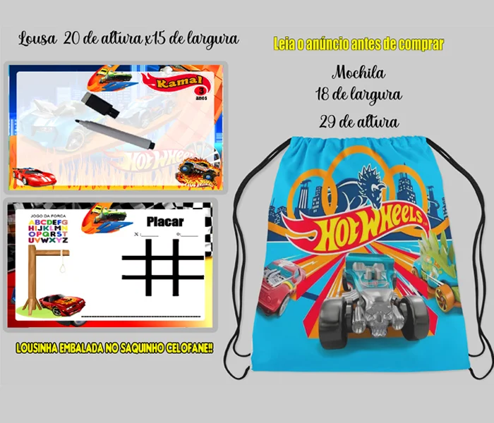 Kit Mochilinha e Lousa Magica Infantil personalizada da Hot Wheels - Imagem 1