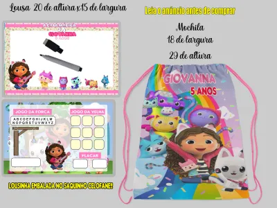 Kit Mochilinha e Lousa Magica Infantil lembrancinhas da Casa Magica da Gabby