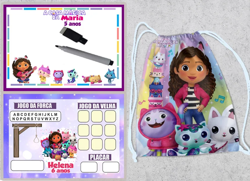 Kit Mochilinha e Lousa Magica infantil personalizada da Casa Magica da Gabby - Imagem 1
