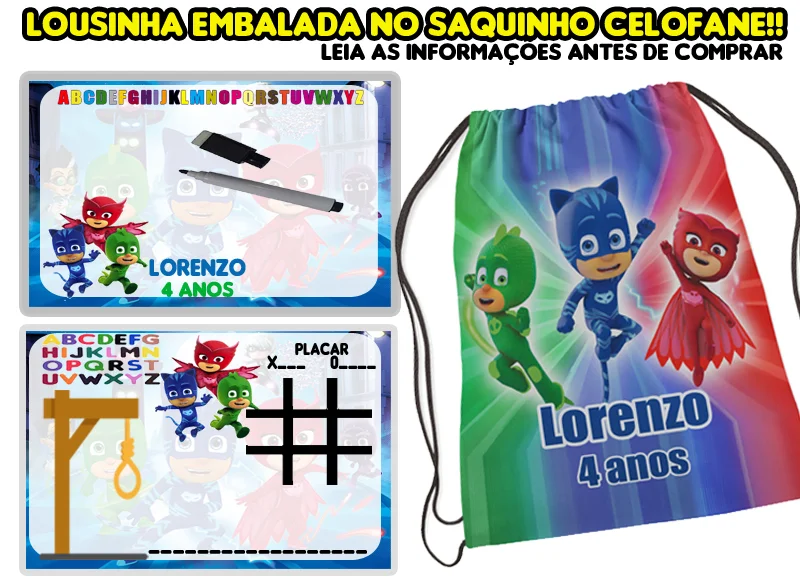 Kit Mochilinha e Lousa Magica Infantil Personalizada Pj Masks - Imagem 1