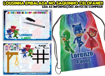 Kit Mochilinha e Lousa Magica Infantil Personalizada Pj Masks